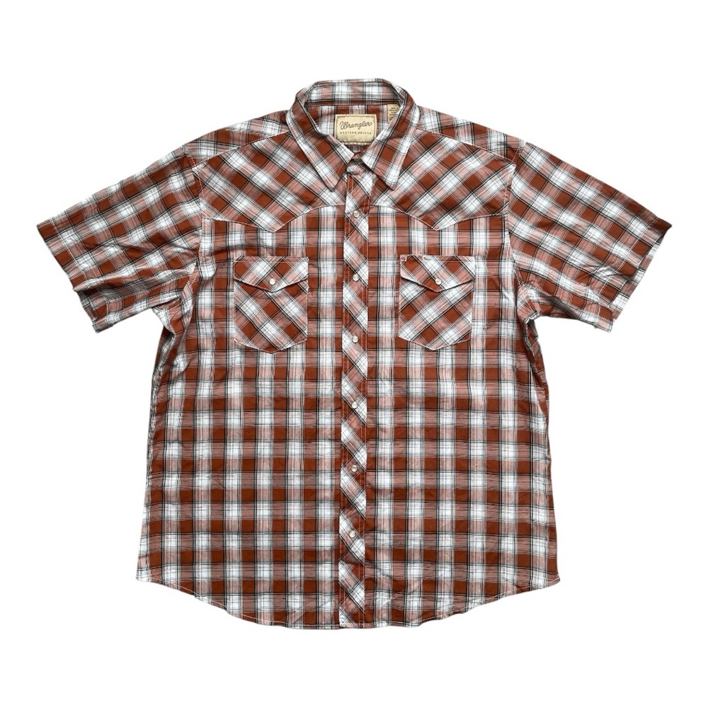 Wrangler Western Short Sleeve Button Down, Brown, Size X Large